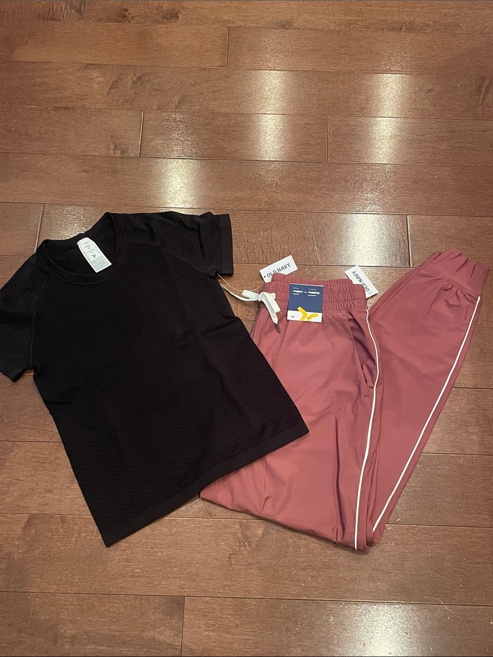 NEW Black Active Tee & Burgundy Track Pants Set